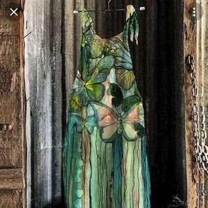 Tangdress Butterfly Floral Print Overalls Size XL